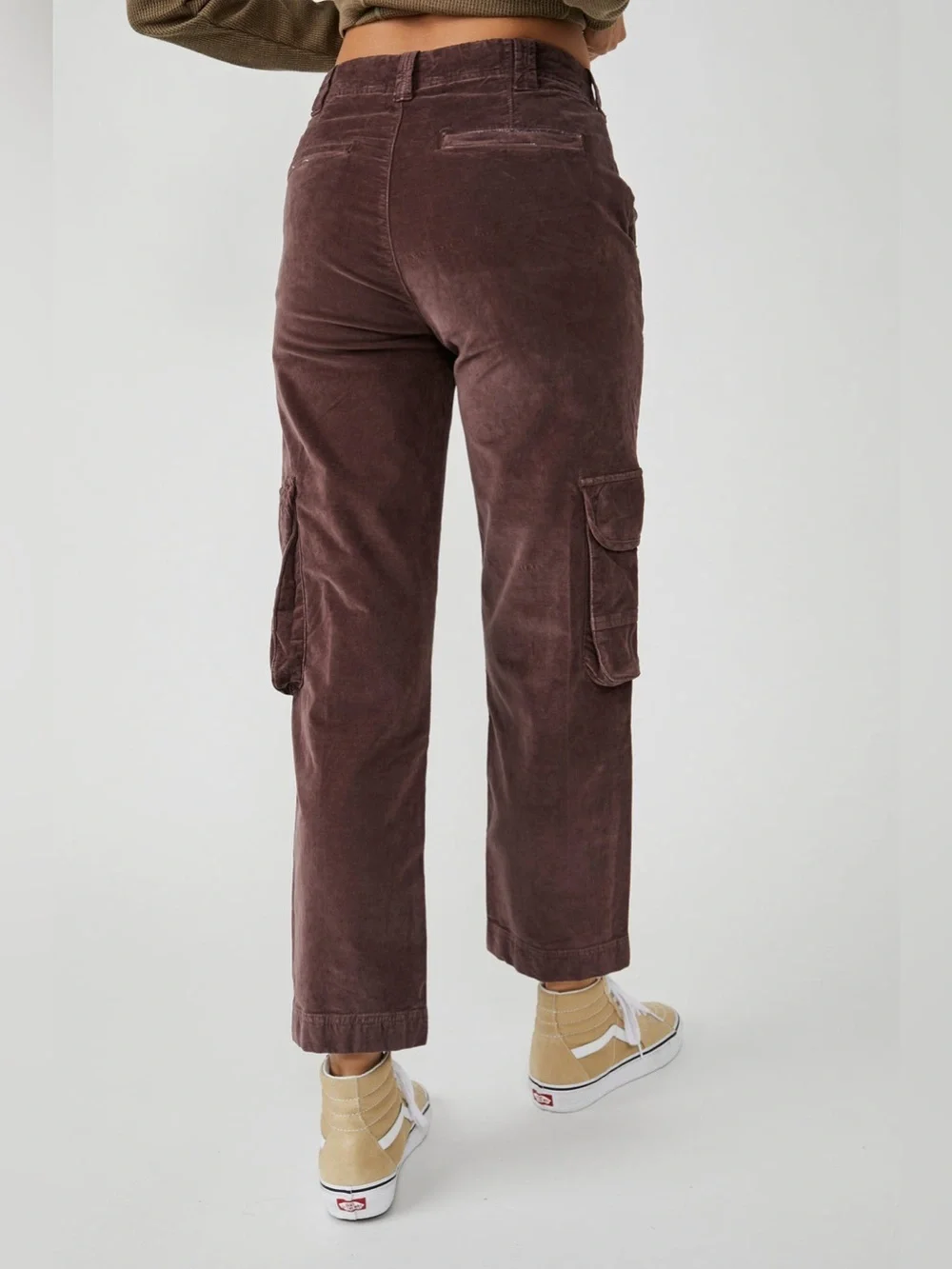Free People Hard Crushin Plush Cargo Pants Chocolate Merlot Ankle Bottoms Brown